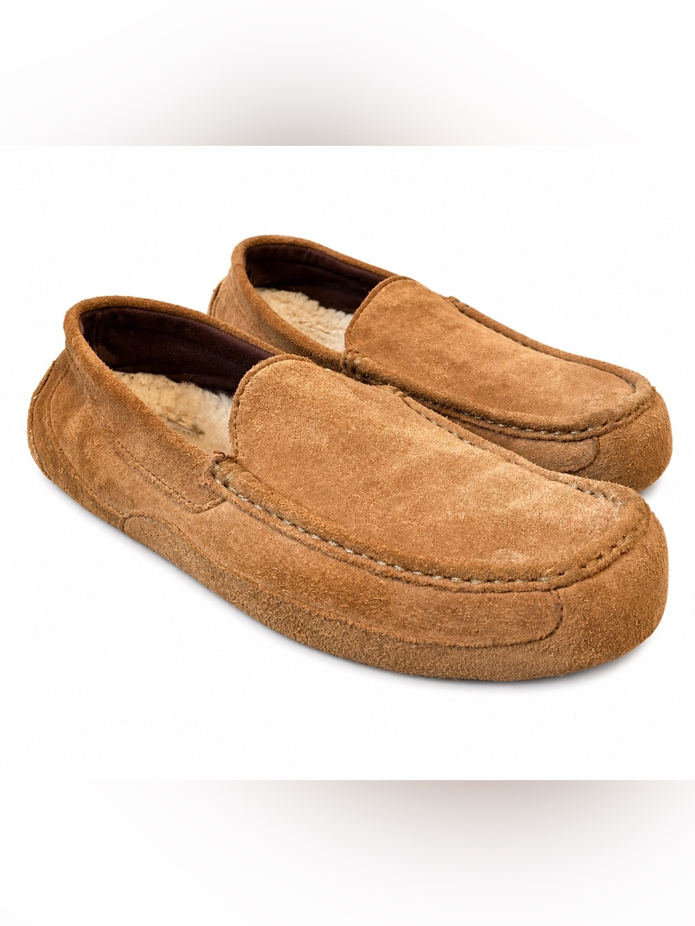 UGG Alder Men’s 11 Chestnut Suede Shearling Lined Moccasin Slippers